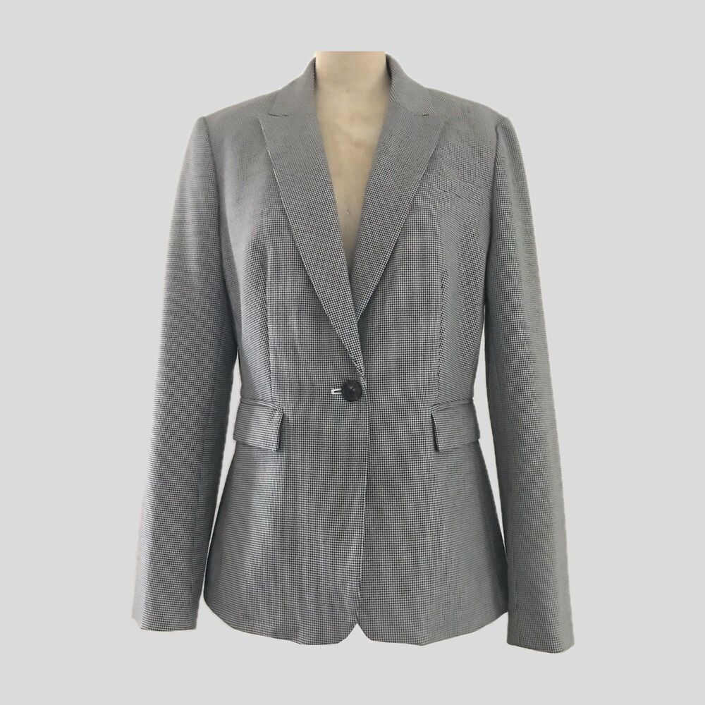 J Crew Black White Houndstooth Classic Peplum Blazer 8 Business Casual